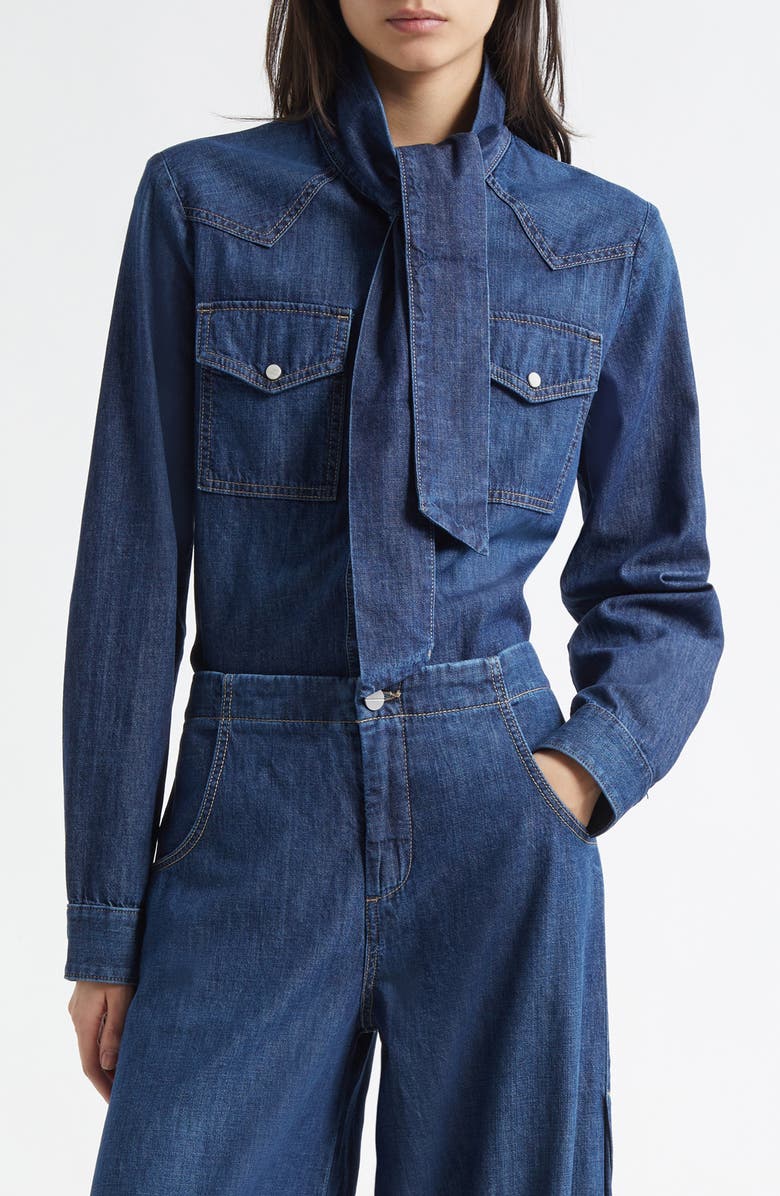 TWP Ranchers Daughter Tie Neck Denim Shirt, Main, color,
