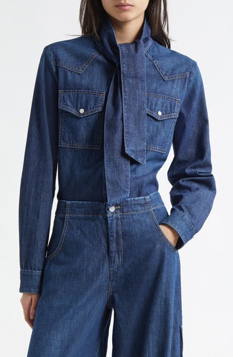 Ranchers Daughter Tie Neck Denim Shirt