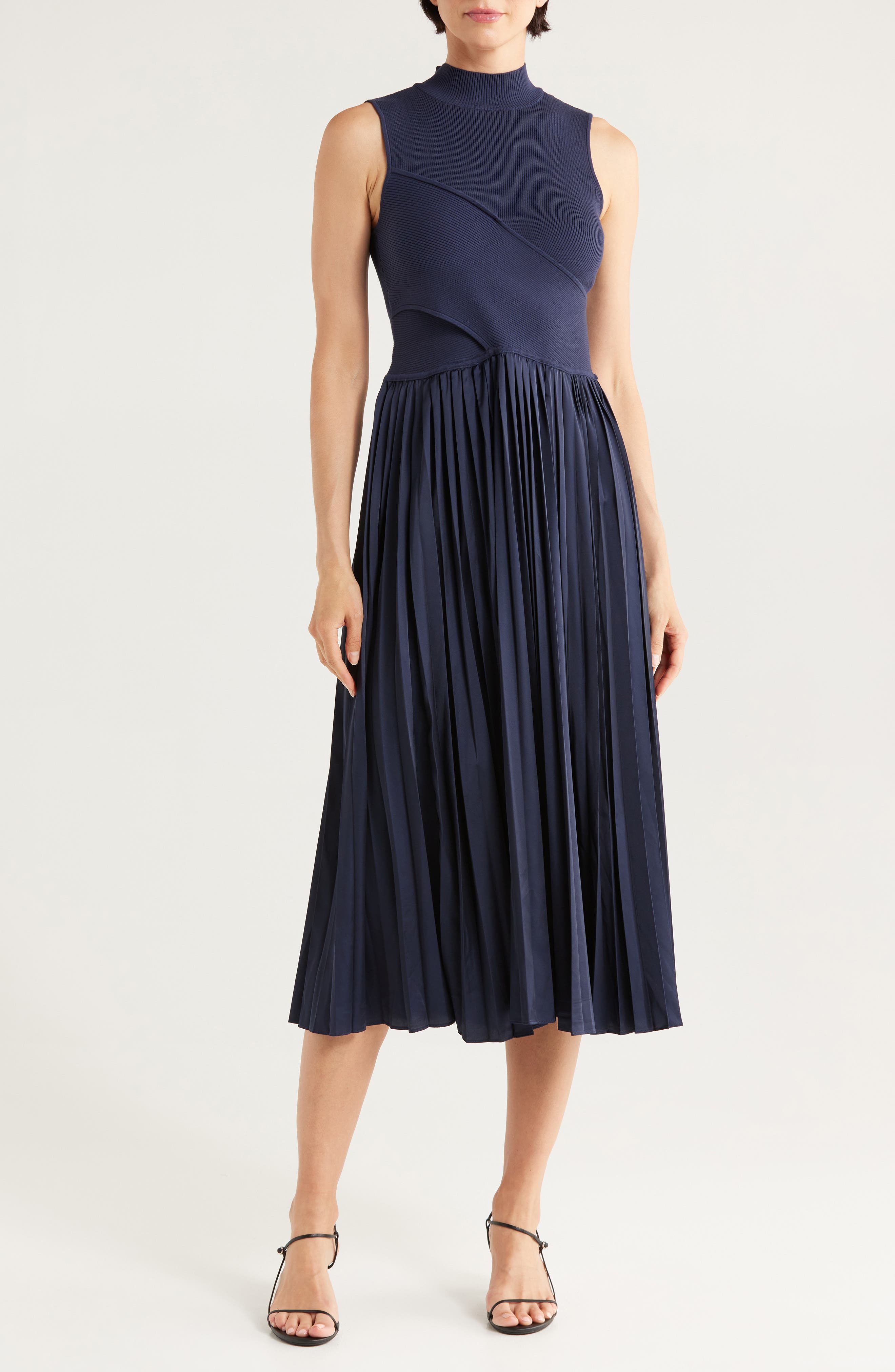 Derek Lam 10 Crosby Maizie Sleeveless Pleated Mixed-Media Dress