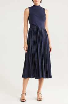 Derek Lam 10 Crosby Maizie Sleeveless Pleated Mixed-Media Dress