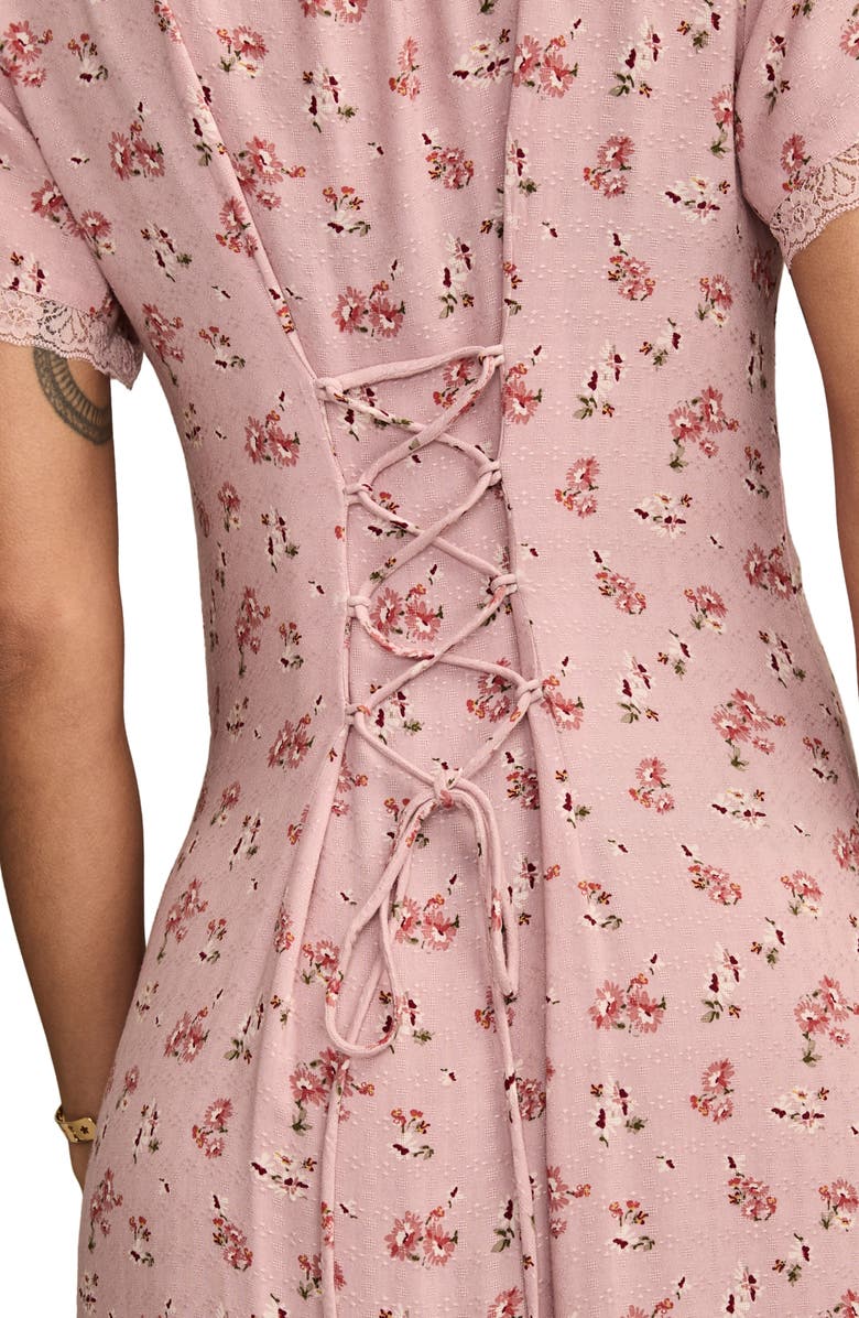 Lucky Brand Simone Floral Lace Trim Midi Dress, Alternate, color, Mauve Floral