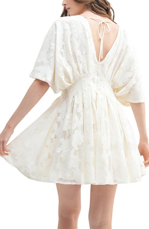 Lush Floral Lace Dolman Sleeve Pleated Minidress In Cream