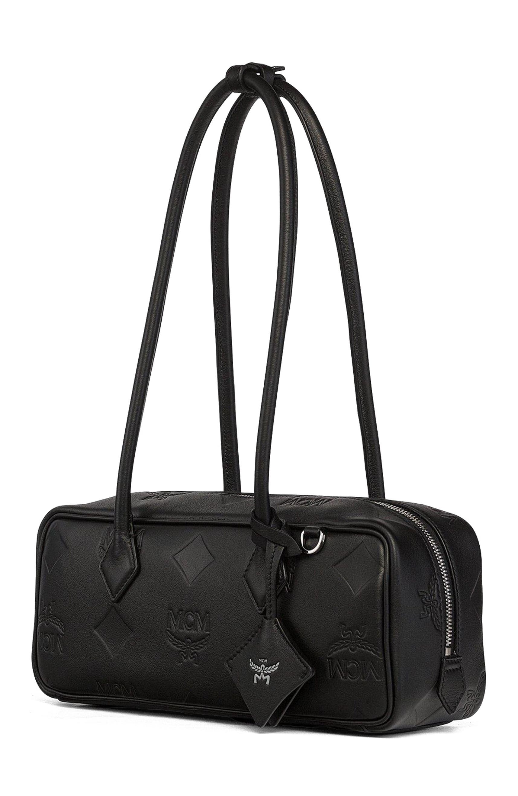 MCM Small Aren East West Shoulder Bag in Maxi Monogram Leather, Alternate, color, Black