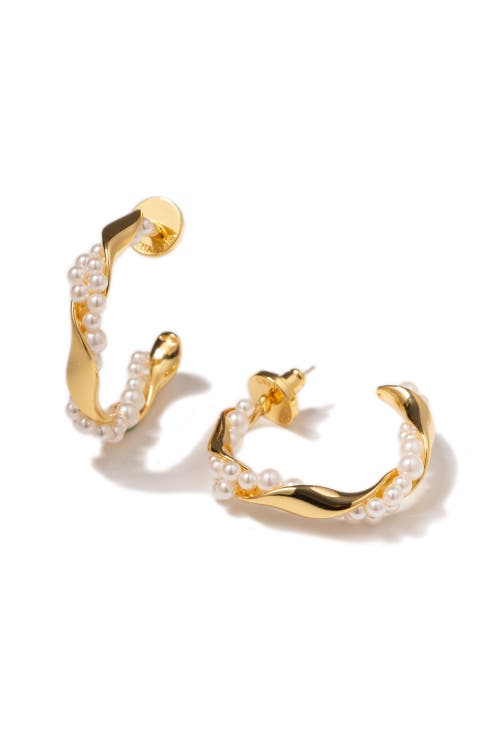 Classicharms Nadia Molten Shell Pearl Twisted Hoop Earrings In Gold