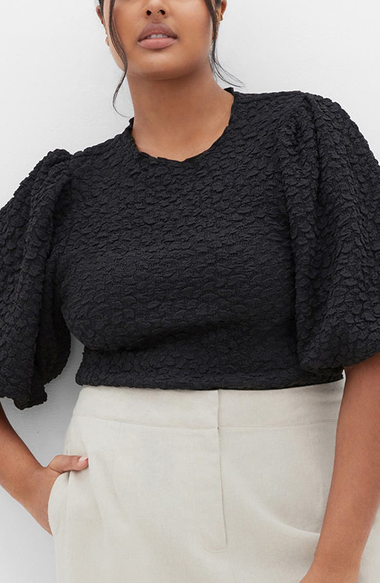 City Chic Chrissie Balloon Sleeve Textured Top, Alternate, color,