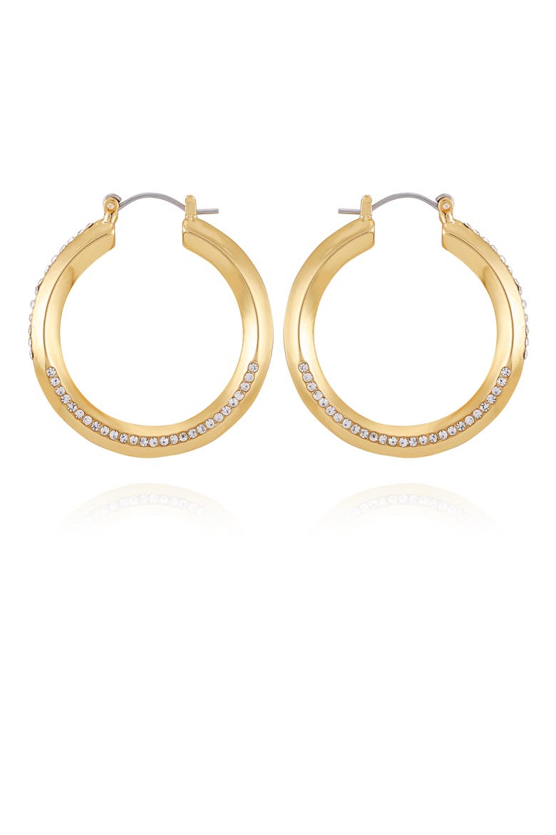 Crystal Accent Sculpted Gold- Hoop Earrings, Main, color, 14K Gold Plated
