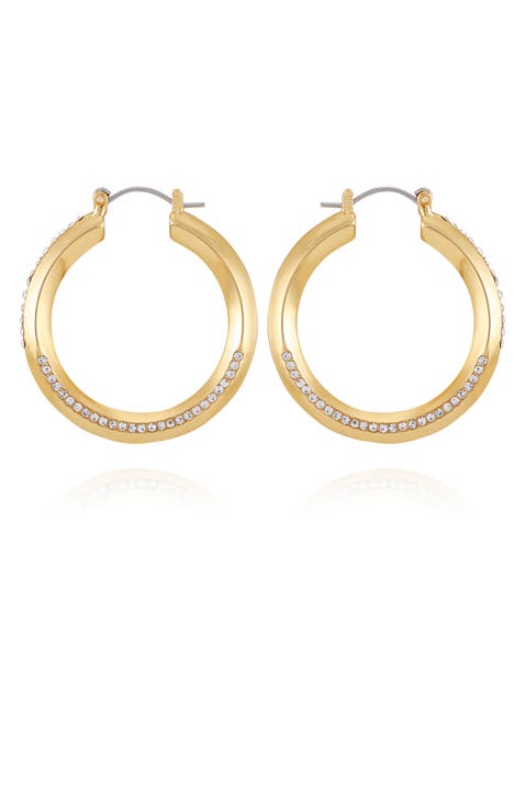 Crystal Accent Sculpted Gold- Hoop Earrings