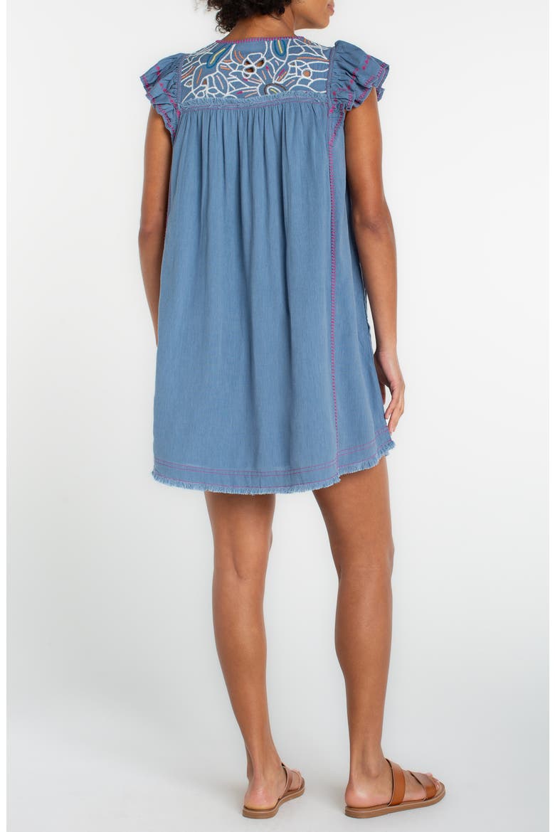 Embroidered Flutter Sleeve Denim Dress, Alternate, color, SLATE BLUE W EM