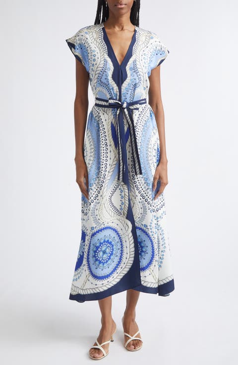 Heidi Scarf Print Belted Midi Dress