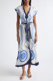 Reiss Heidi Scarf Print Belted Midi Dress