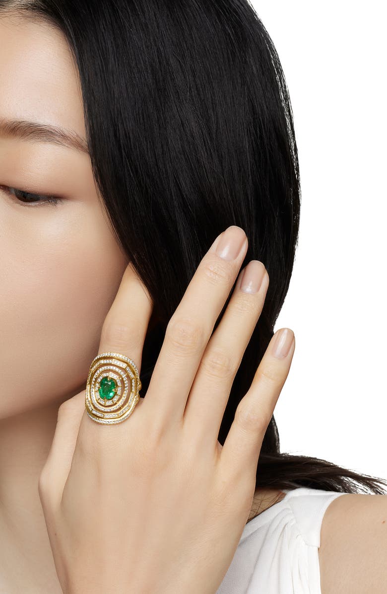 David Yurman Diamond & Emerald Statement Ring, Alternate, color, 