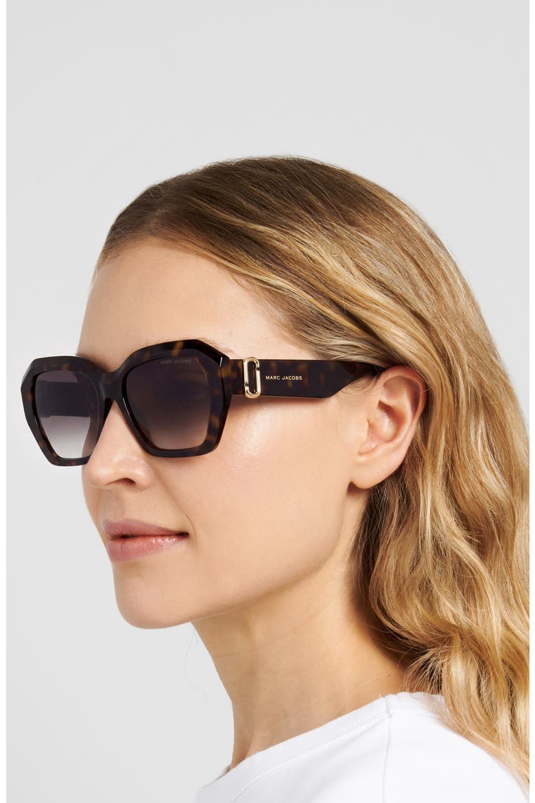 55mm Square Geomatric Sunglasses, Alternate, color, HAVANA/ BURGUNDY