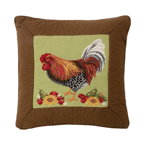 Rooster And Sunflower Needlepoint Accent Pillow