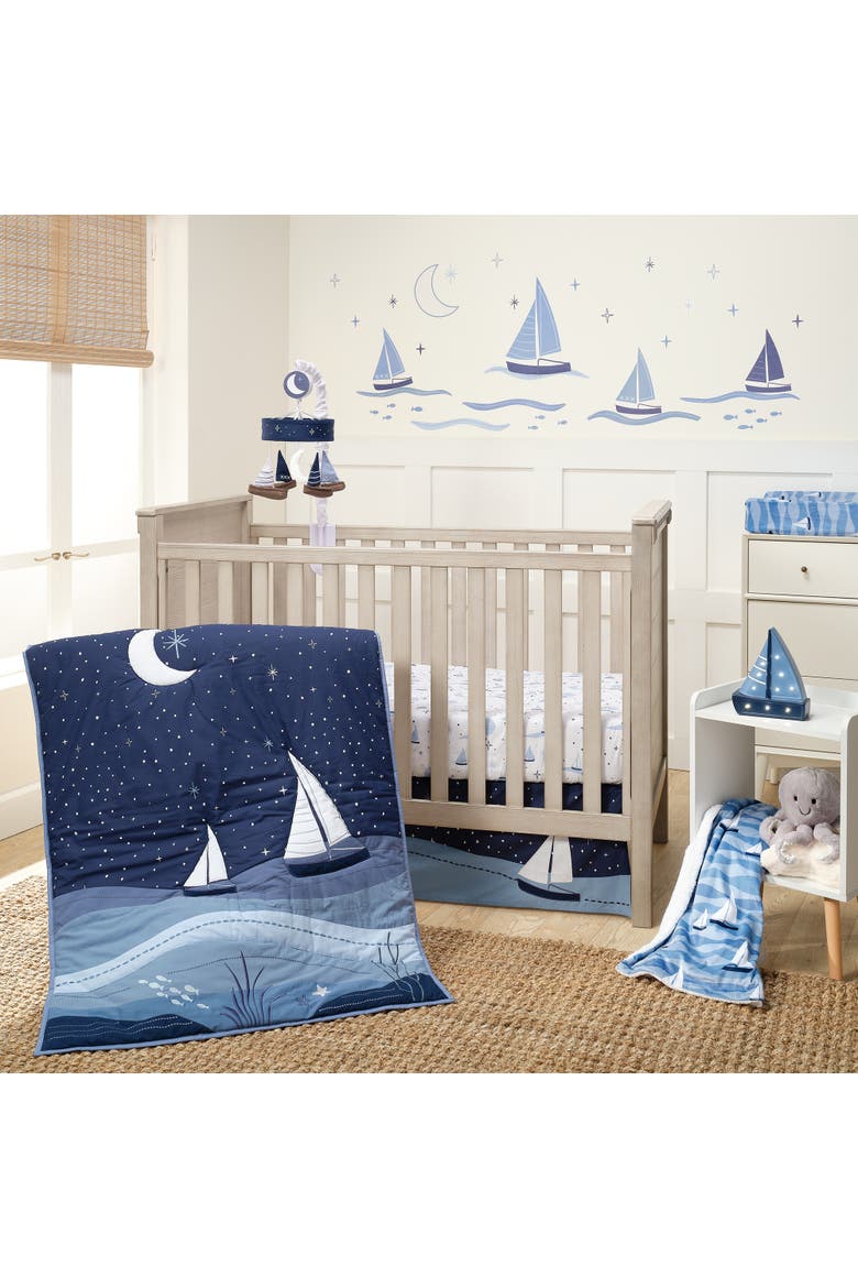 Little Skipper 3-Piece Sailboat Nautical Nursery Crib Bedding Set, Alternate, color, Blue