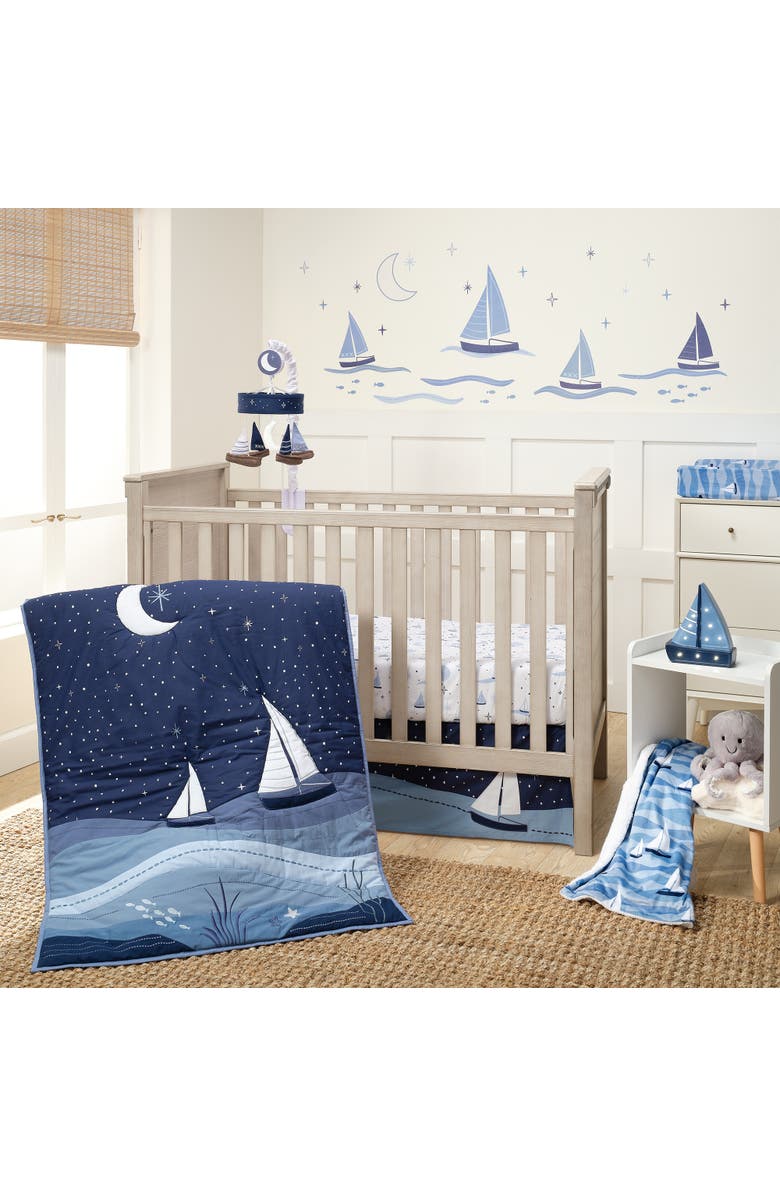 Lambs & Ivy Little Skipper Cotton Nautical Sailboat Fitted Crib/Toddler Sheet, Alternate, color, White