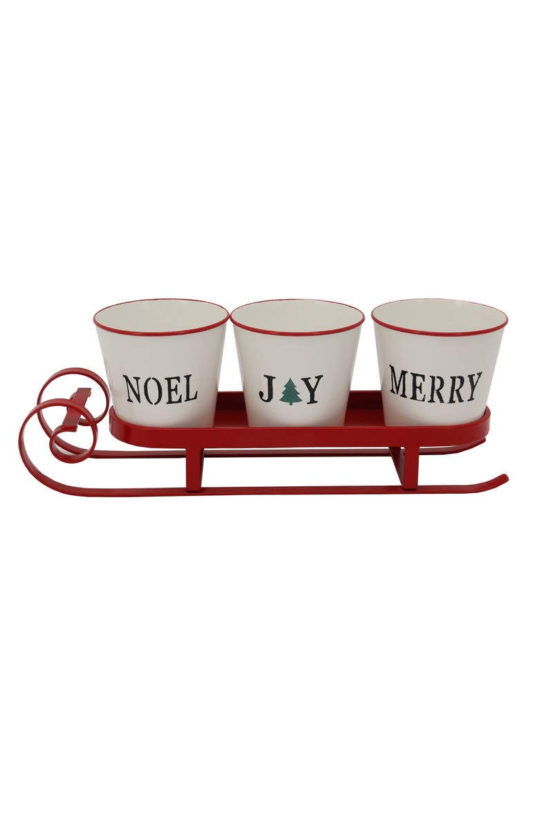 Northlight Sleigh with "Noel", "Joy" and "Merry" Buckets Christmas Centerpiece - 18.75" - Red, Main, color, Red