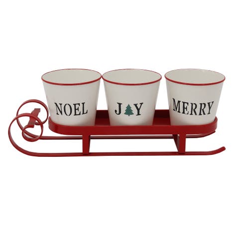 Sleigh with "Noel", "Joy" and "Merry" Buckets Christmas Centerpiece - 18.75" - Red