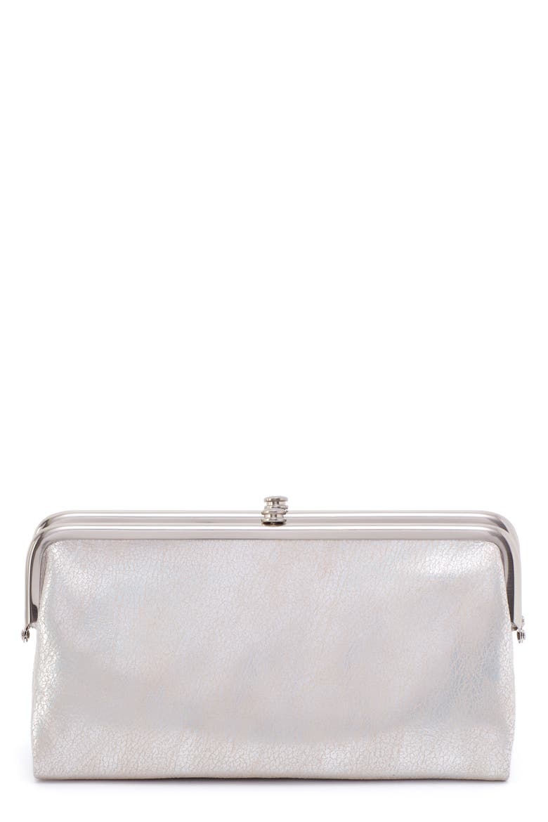 Lauren Double Frame Leather Wallet, Main, color, SILVER