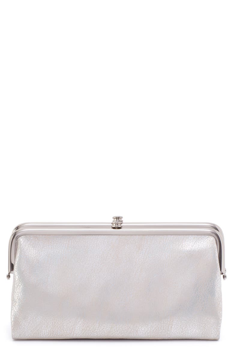 HOBO Lauren Double Frame Leather Wallet, Main, color, Silver