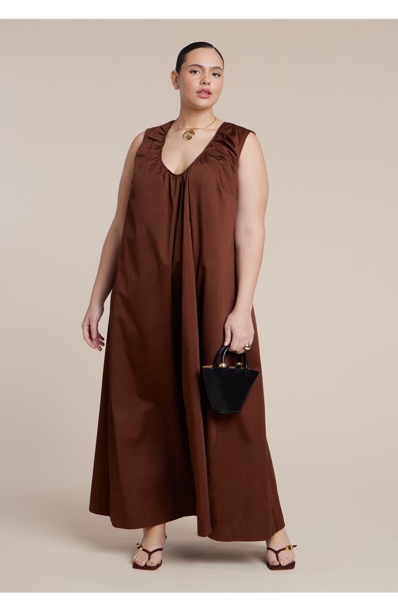 ELOQUII Shirred Neckline Tank Dress, Alternate, color, Downtown Brown