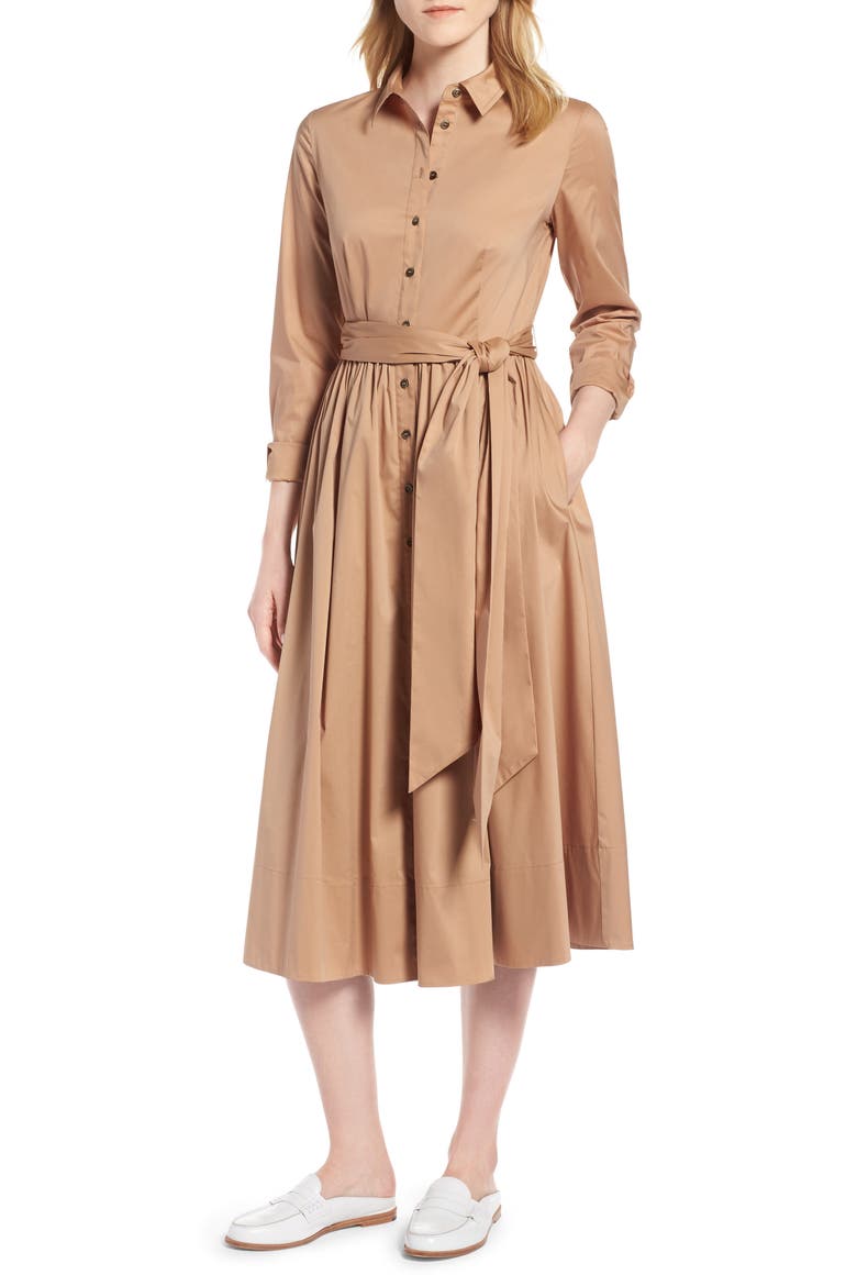Midi Shirtdress, Main, color, TAN TANNIN
