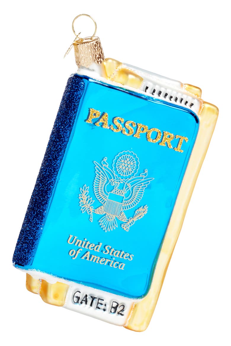 Passport Glass Ornament, Main, color, BLUE/ BLACK/ GOLD