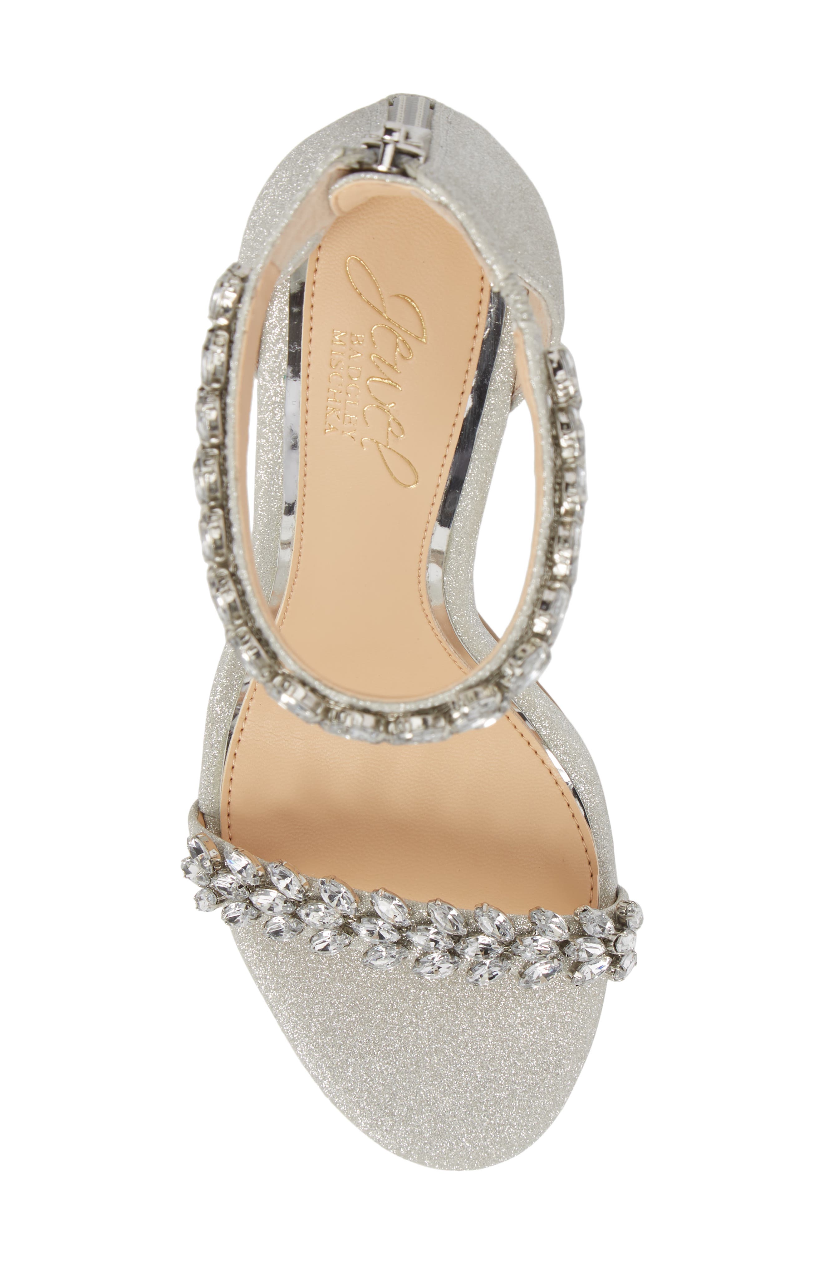 Jewel Badgley Mischka Jewel by Badgley Mischka Mayra Embellished Ankle Strap Sandal, Alternate, color, Silver Glitter Fabric