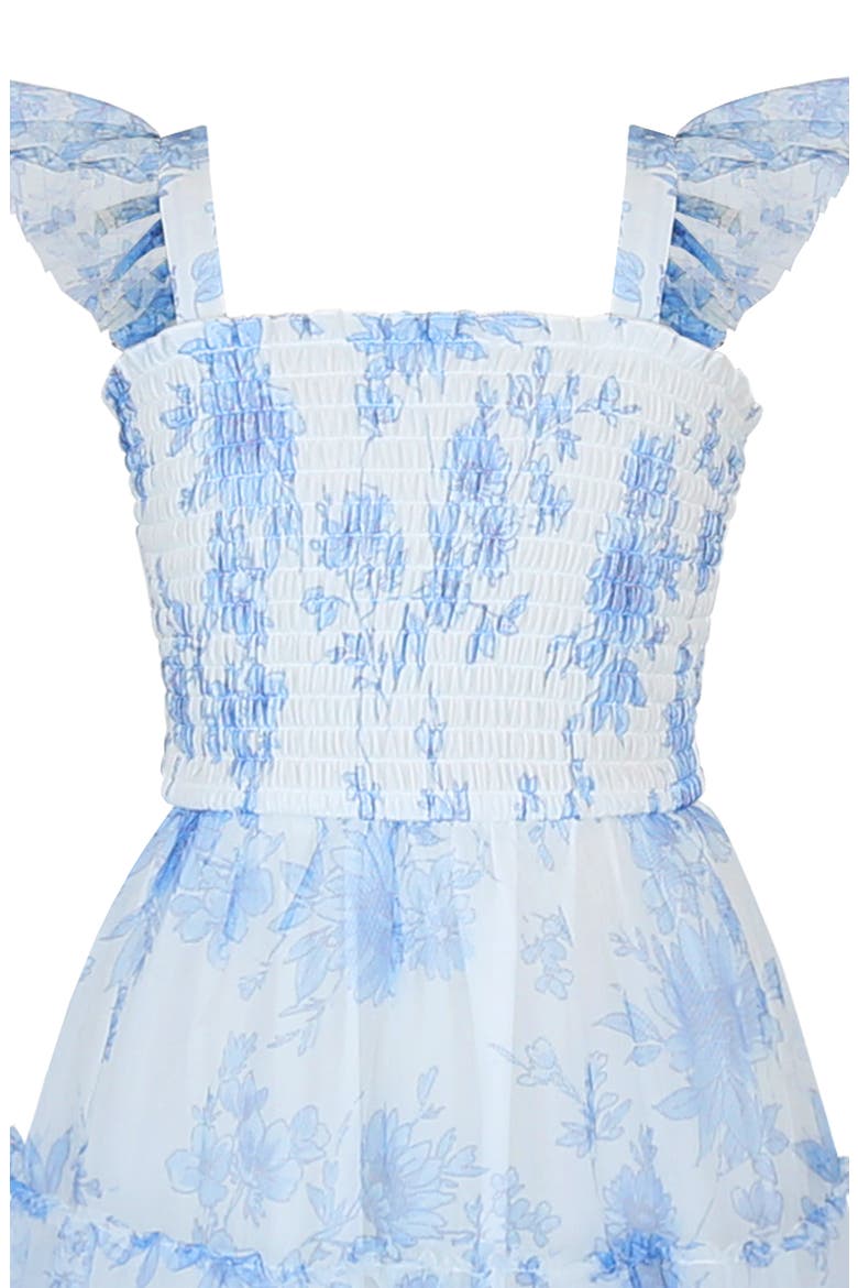 Kids' Tiered Flower Print Dress, Alternate, color, IVORY/BLUE