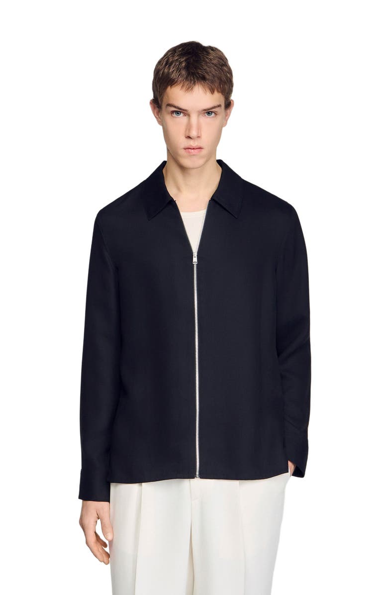 SANDRO Loose-fit zip-up shirt, Alternate, color, Black