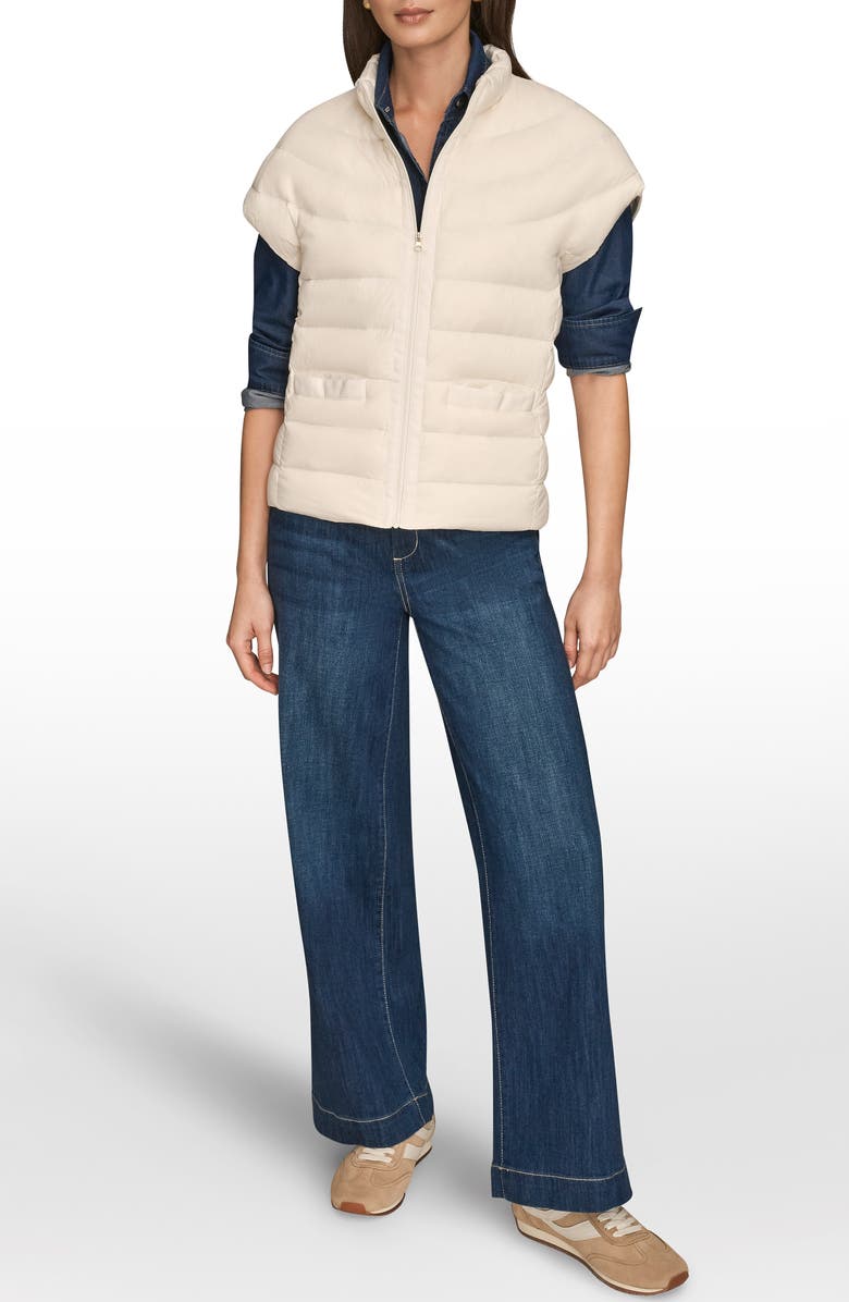 Donna Karan New York Cap Sleeve Mixed Media Down Jacket, Alternate, color, Cream