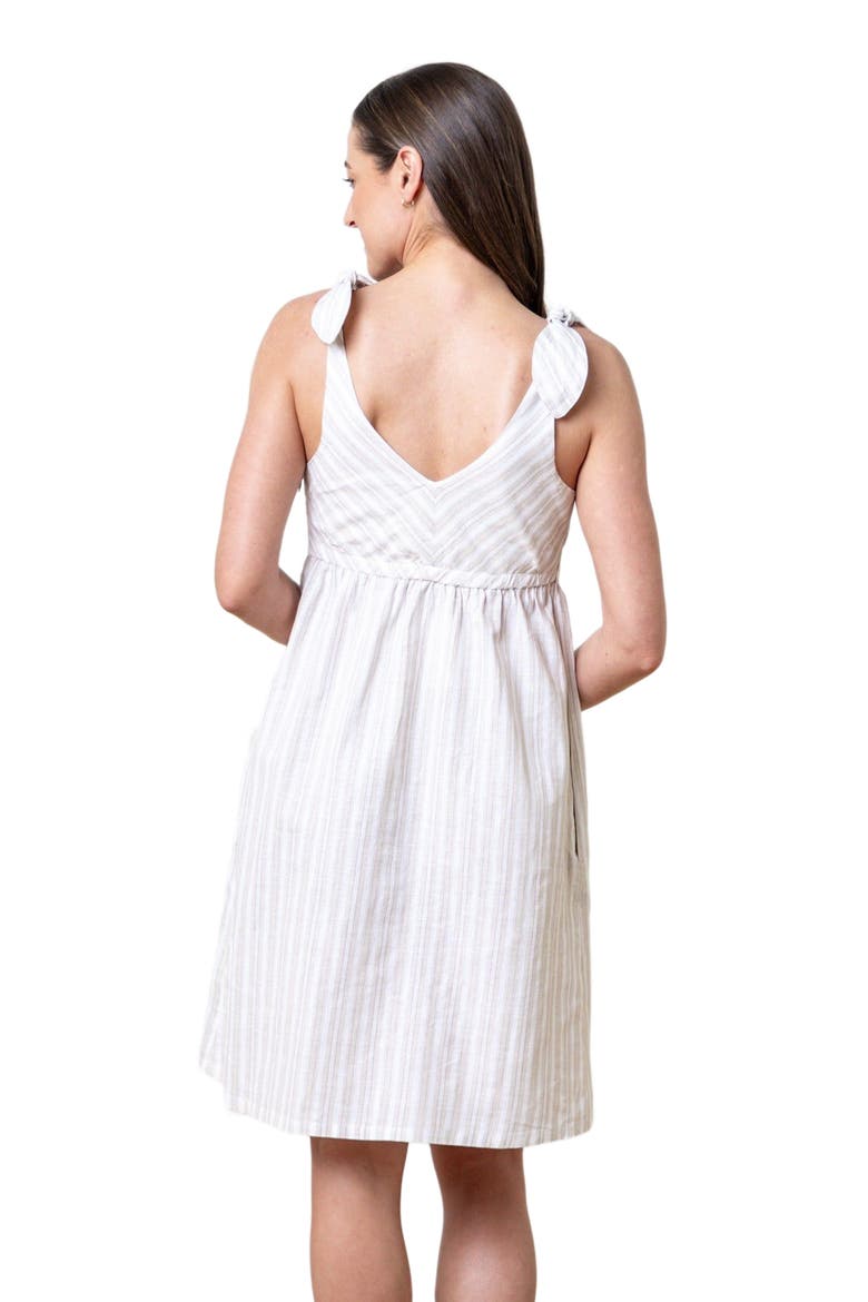 Women's Sleeveless Bow Shoulder Dress, Alternate, color, Stone Stripe Linen