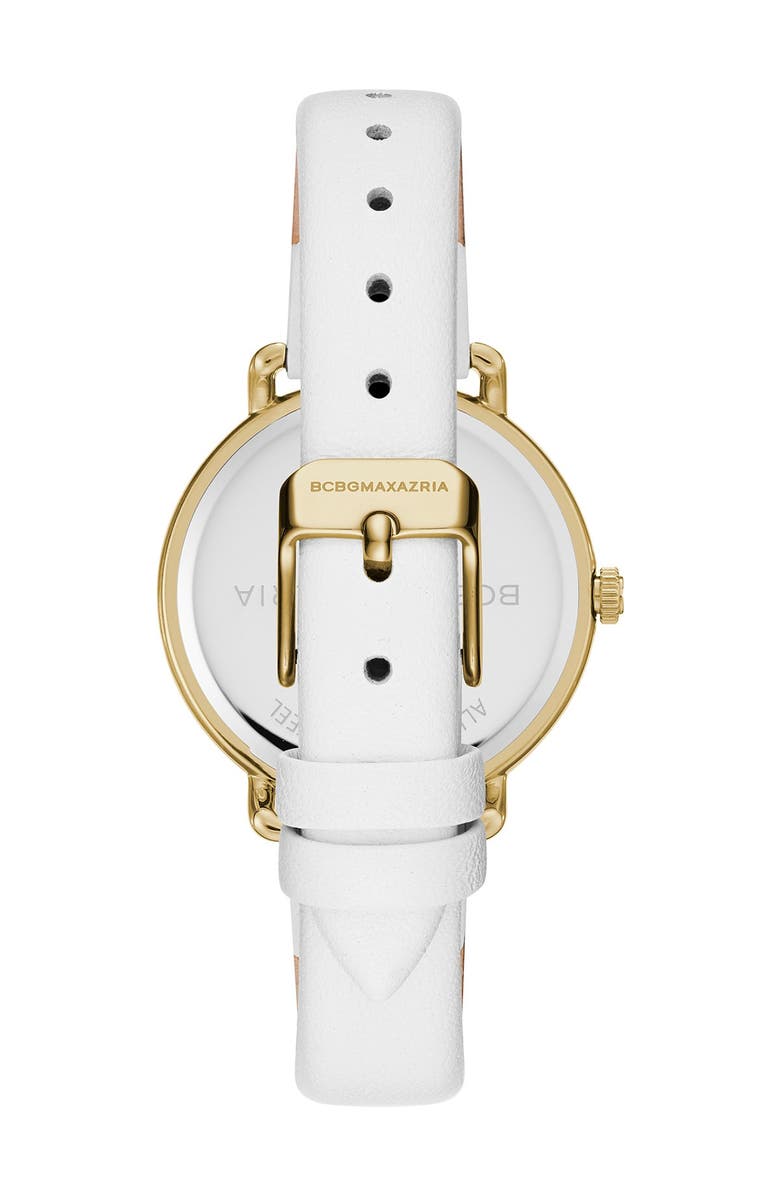 BCBGMAXAZRIA Women's Silver Crystallized Dial Leather Watch, 34mm, Alternate, color, 