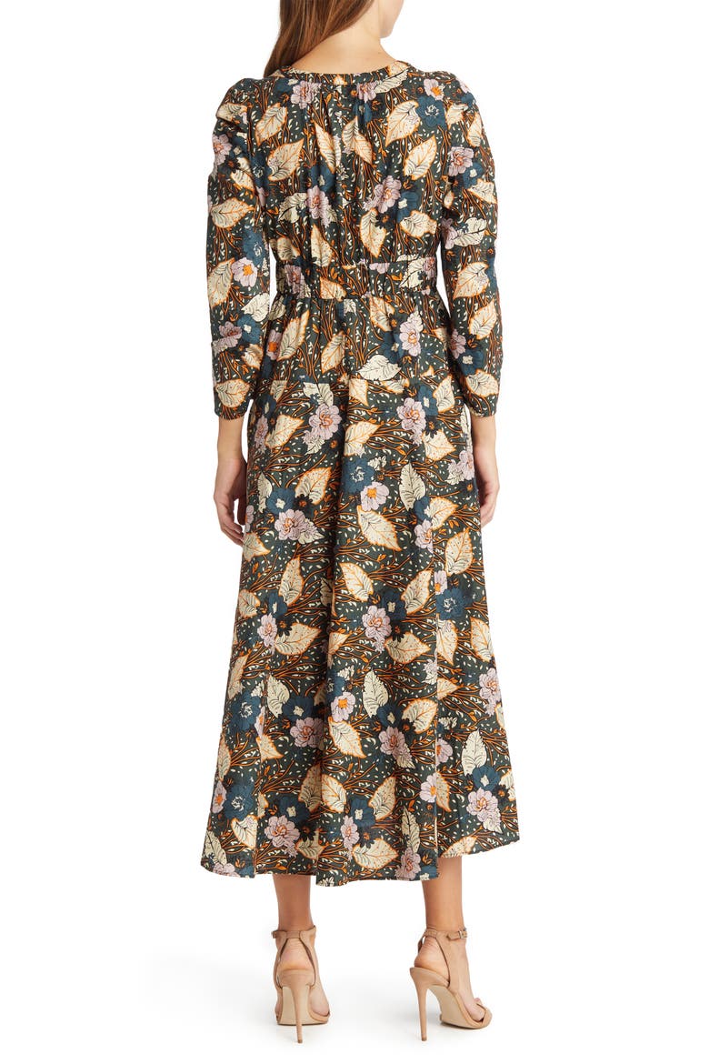 Floral Print Belted Long Sleeve A-Line Dress, Alternate, color, NAVY MULTI