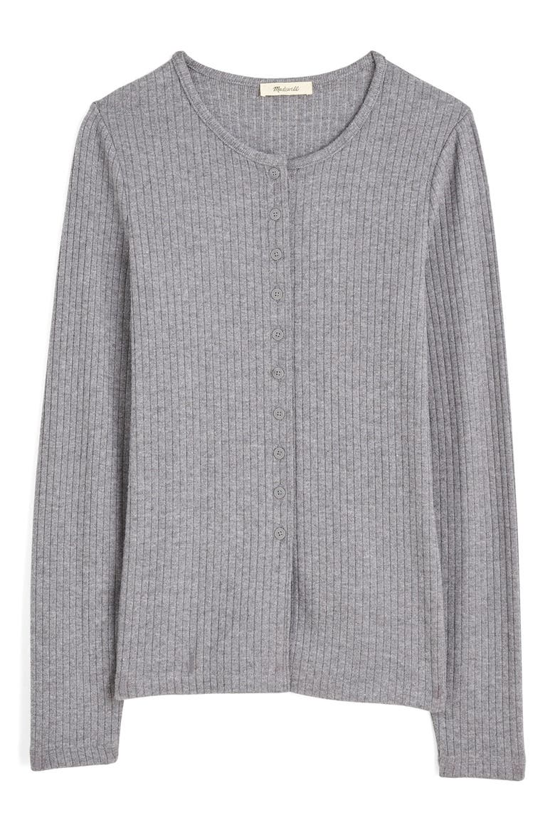 Textural Cutaway Crewneck Cardigan, Main, color, HTHR CHARCOAL
