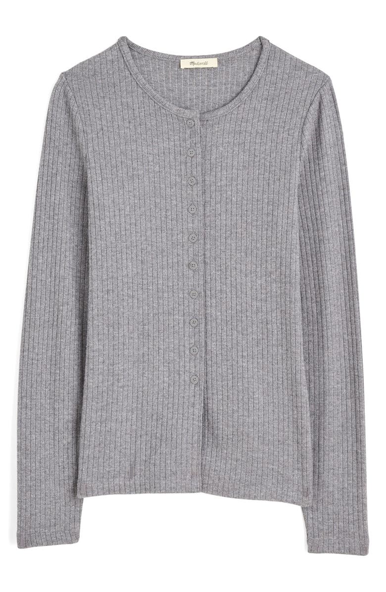 Madewell Textural Cutaway Crewneck Cardigan, Main, color, Hthr Charcoal