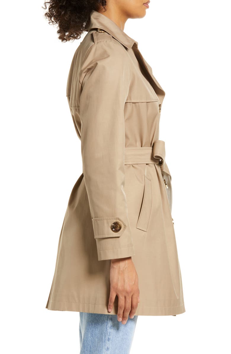 Sam Edelman Water Repellent Tie Waist Cotton Blend Trench Coat, Alternate, color, 