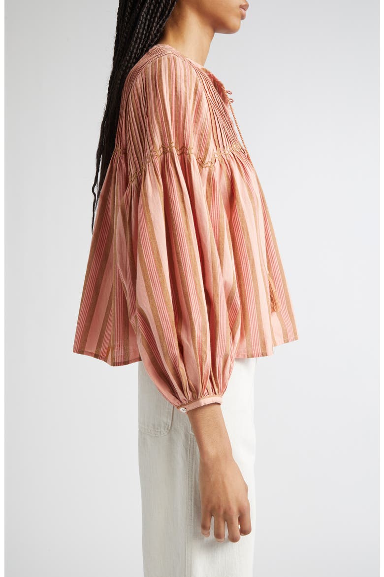 Vivienne Cototn Gingham Peasant Top, Alternate, color, SANTA FE STRIPE