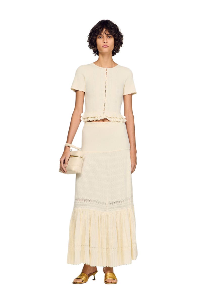 SANDRO Long knit skirt, Alternate, color, Ecru