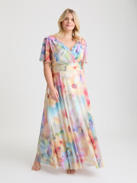 Isabelle Abstract Angel Sleeve Dress