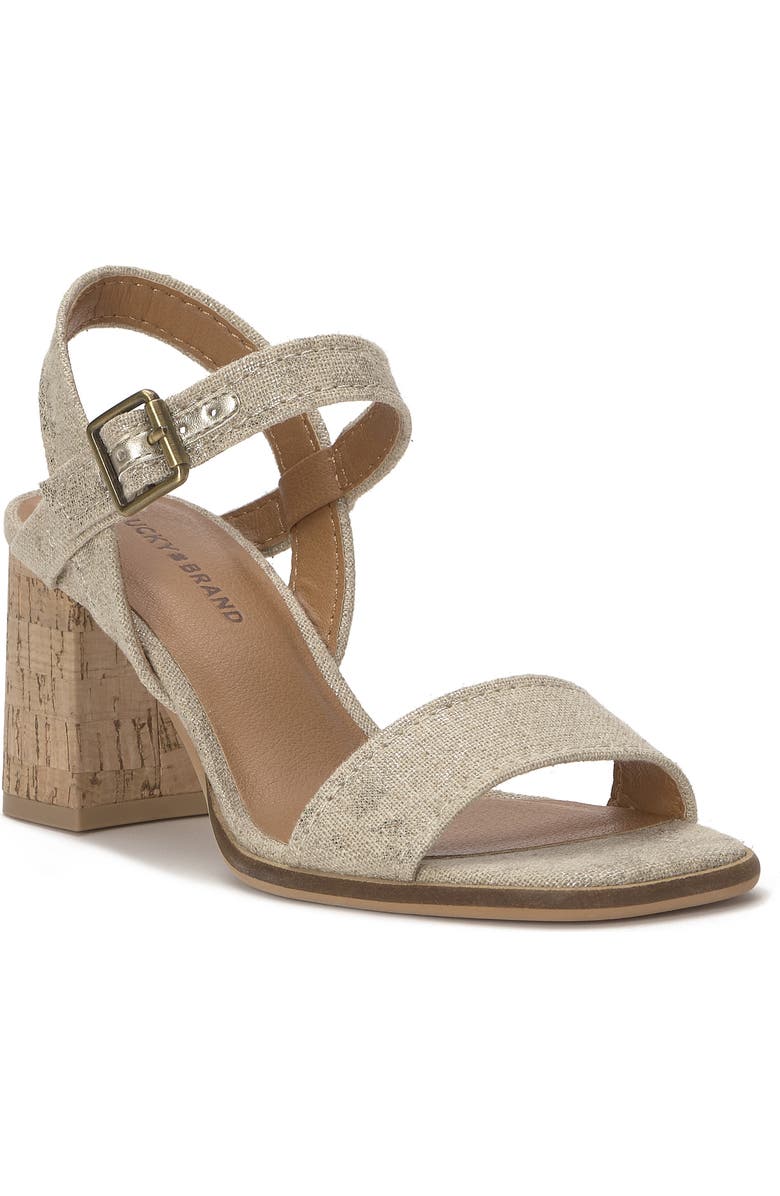 Lucky Brand Hallia Ankle Strap Sandal, Main, color, Natural/ Platino