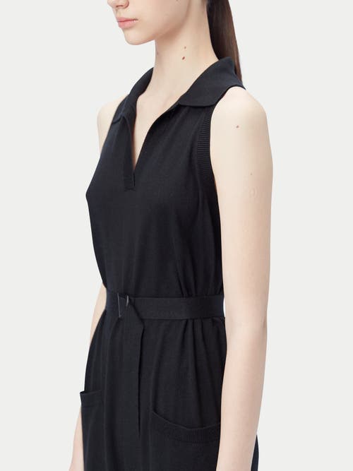 Gobi Mongolian Cashmere Sleeveless Silk Cashmere Polo Dress In Black
