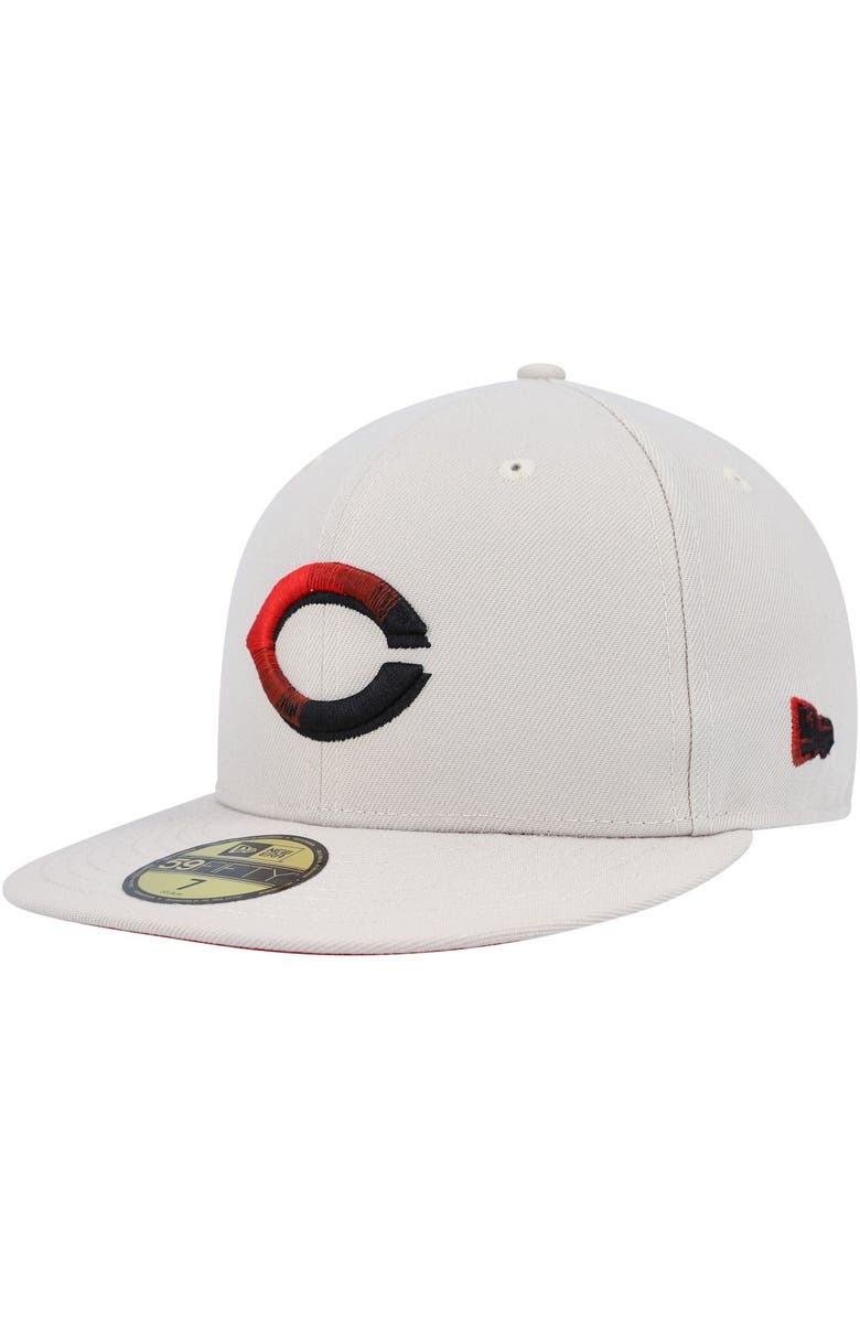 New Era Men's New Era Khaki Cincinnati Reds Stone Dim Undervisor 59FIFTY Fitted Hat, Main, color, 