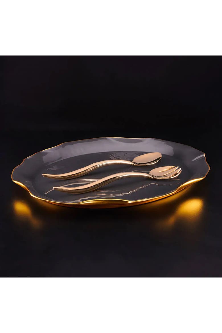 Ruffled Oval Platter, Alternate, color, Graphite