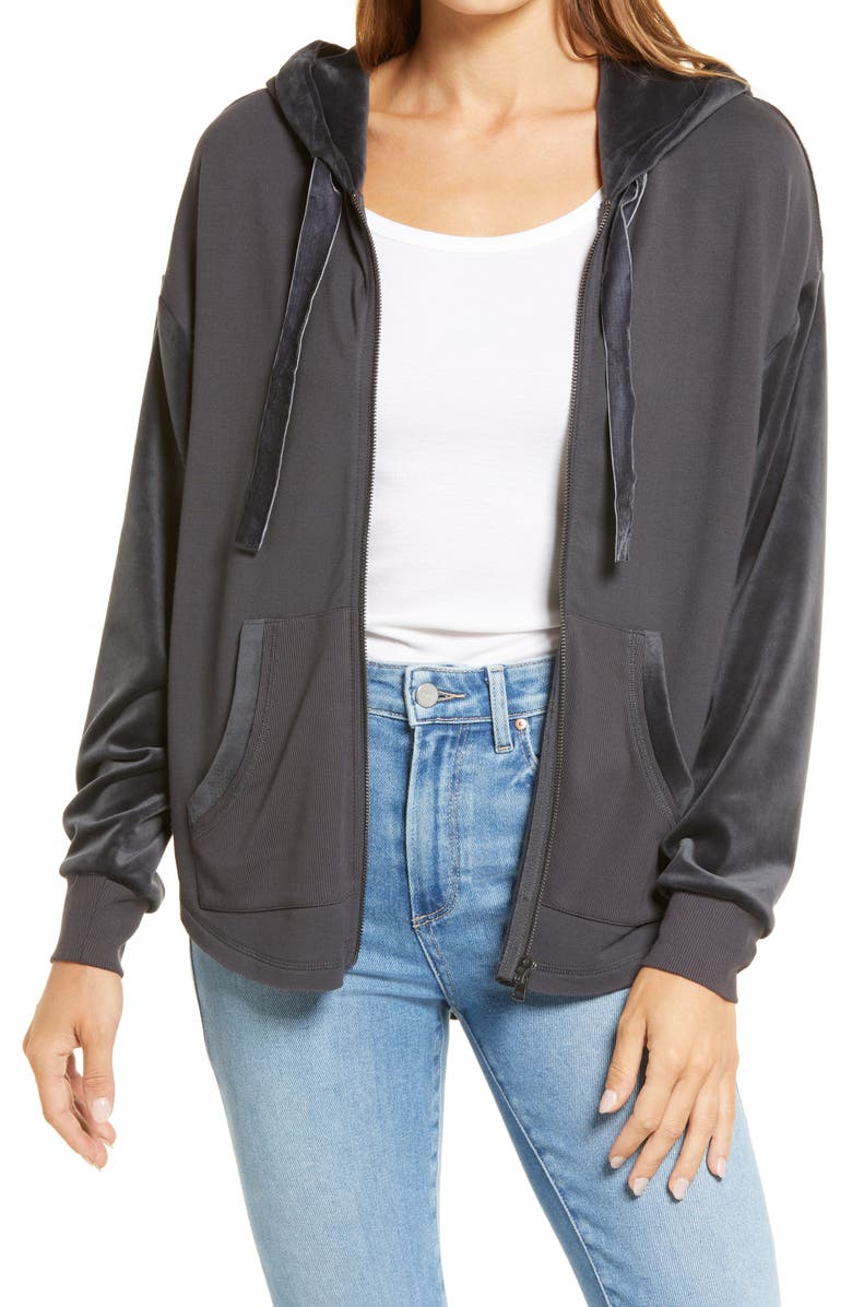 Wit & Wisdom Mixed Media Shirttail Hem Hoodie, Main, color,