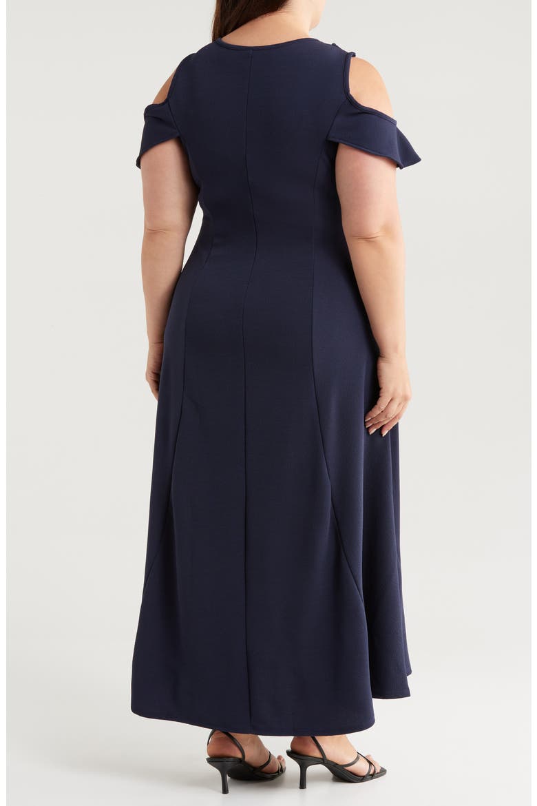 Ruffle Cold Shoulder Maxi Dress, Alternate, color, NAVY