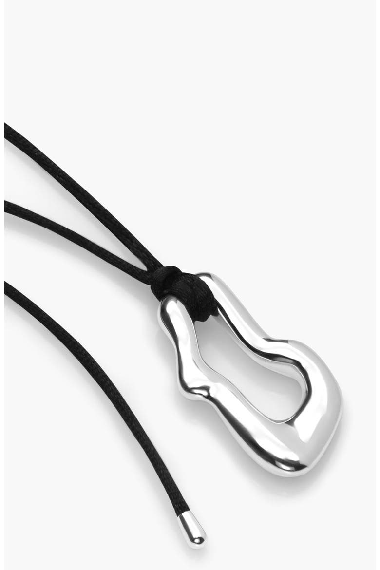 Dome Wavy Pendant with Black Cord, Alternate, color, Silver Plated