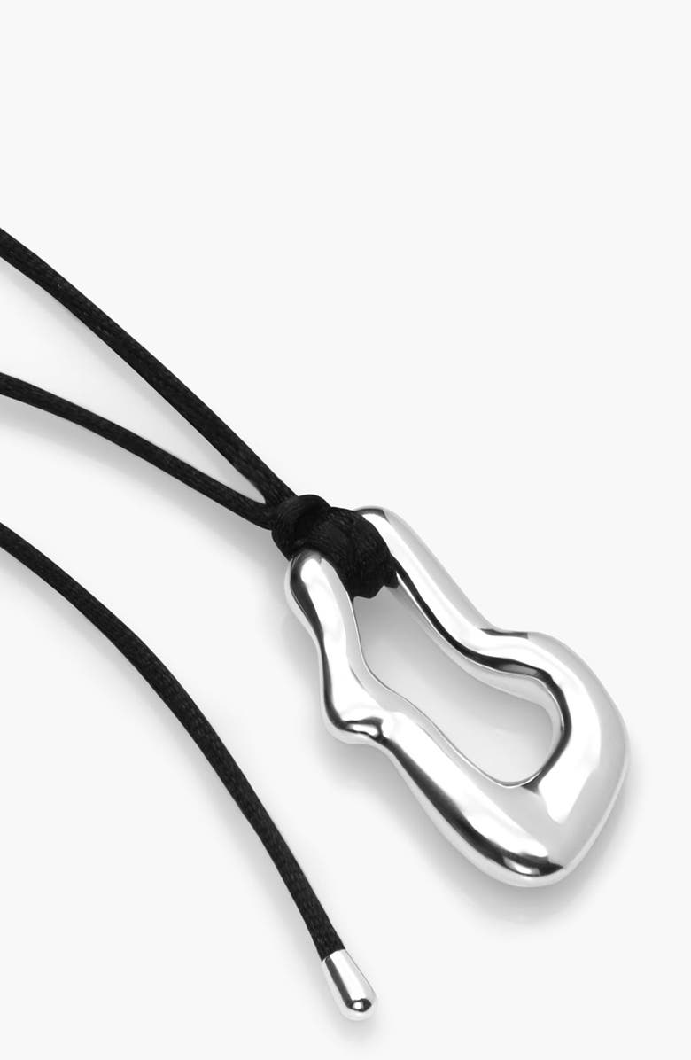 Oak & Luna Dome Wavy Pendant with Black Cord, Alternate, color, Silver Plated
