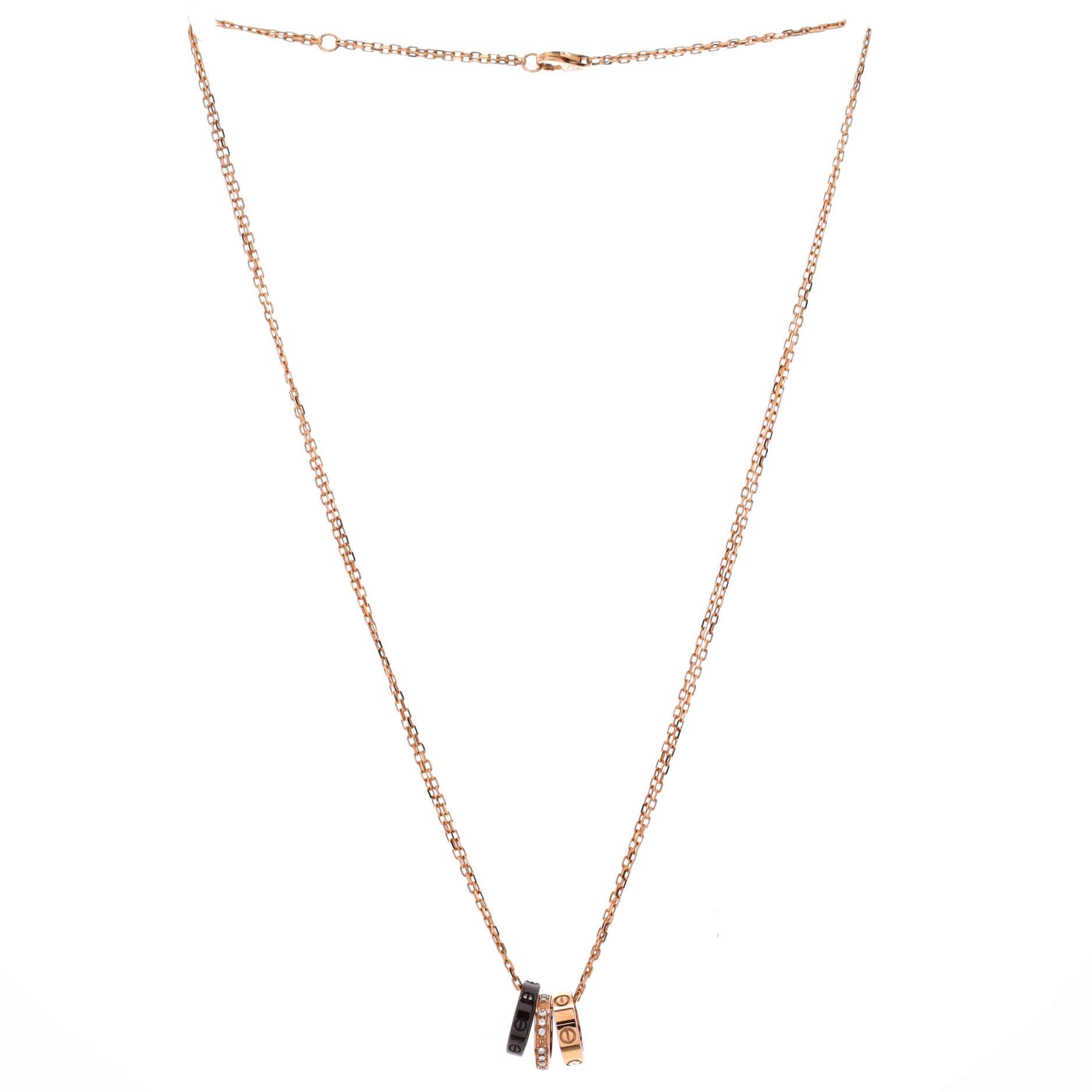 Love 3 Ring Pendant Necklace 18K Rose Gold and Ceramic with Diamonds, Alternate, color, Metallic Gold