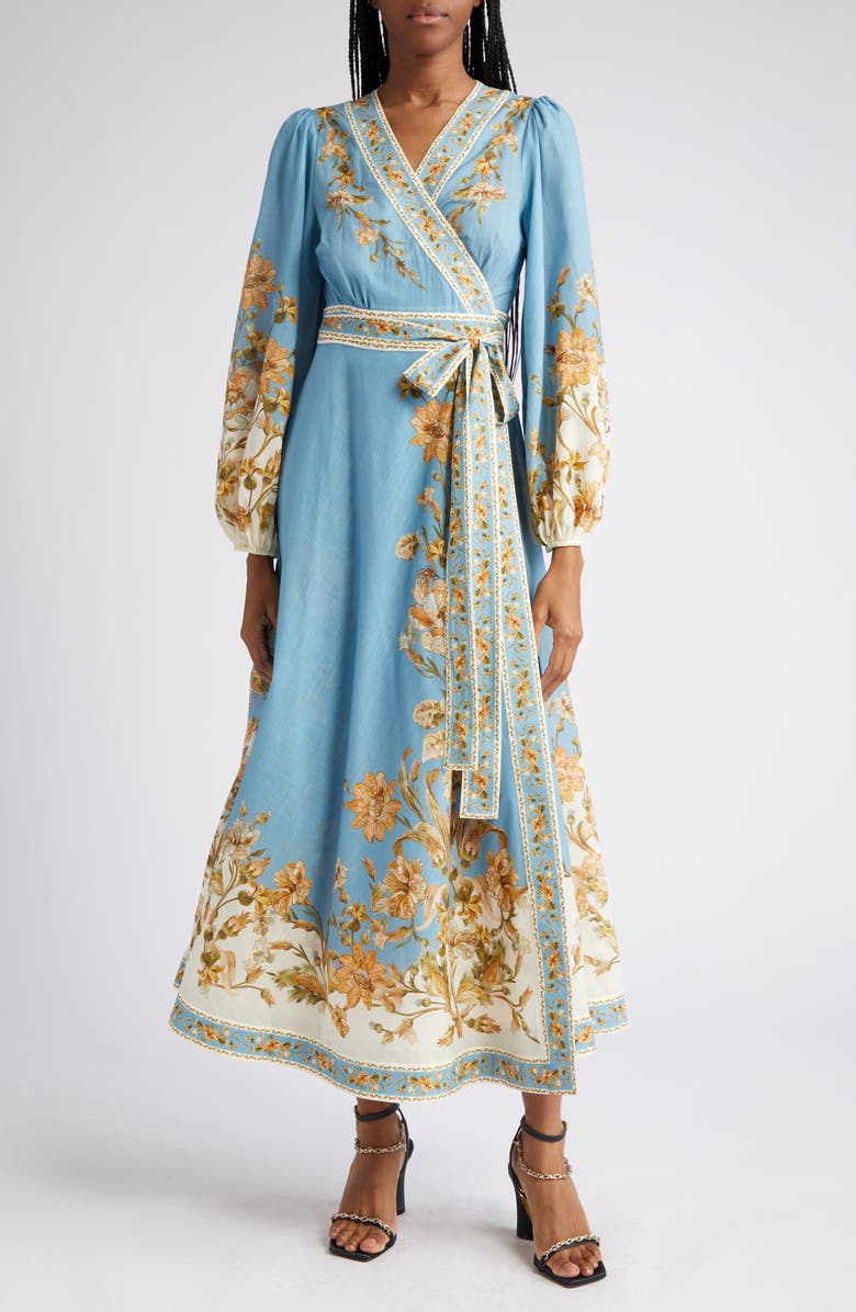 Zimmermann Floral Print Long Sleeve Cotton Chintz Wrap Dress, Main, color, 