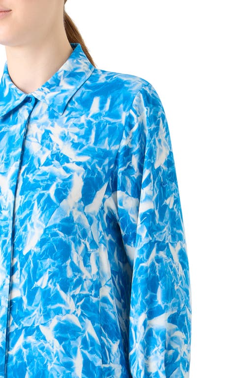 Akris Whitecaps Print Silk Crepe Midi Shirtdress In Blue